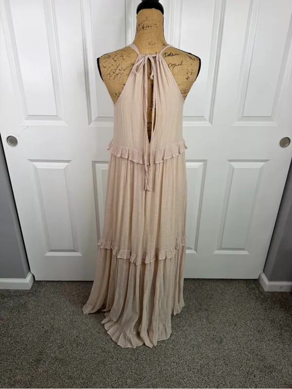 Listicle Size S Beige Ruffle Tiered Boho Maxi Dress Rayon Blend - Image 11