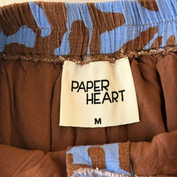 Paper Heart Abstract Floral Linen Blend High Rise Shorts Womens M Brown Blue - Image 4