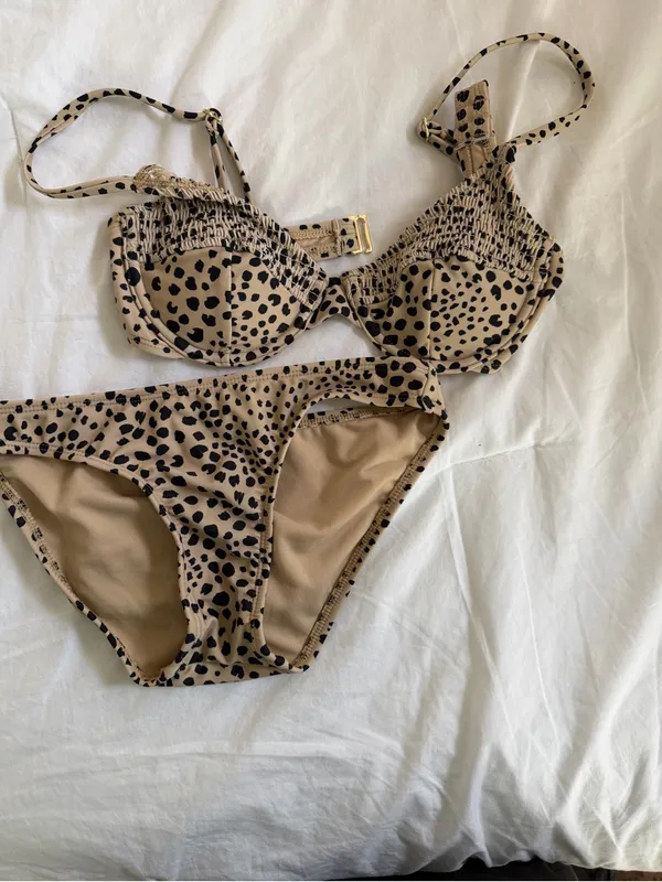 Xhilaration Beige Leopard Print Bandeau Bikini Top and Bottom - Image 2