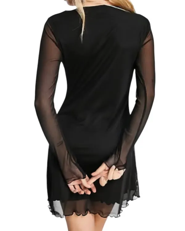 Stradivarius Black Long Sleeve Mesh Mini Dress S - Image 2