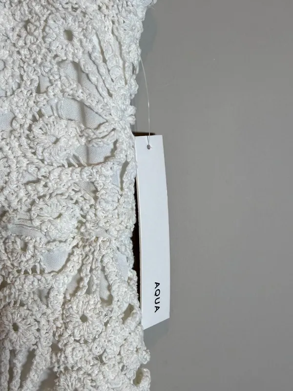 Aqua Crochet Mini Dress Women's XXS White Bridal Bachelorette Cocktail Party NWT - Image 10