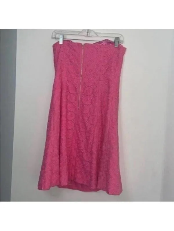 Lilly Pulitzer Pink Strapless Floral Lace Printed Overlay Dress Non Stretch - Image 6