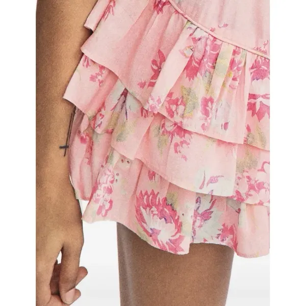 LoveShackFancy Pink Floral Tiered Mini Skirt M NWT Coquette Romantic HTF Silk - Image 2