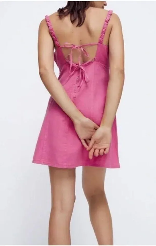 Zara Pink Linen Blend Mini Dress NEW Size Medium - Image 4