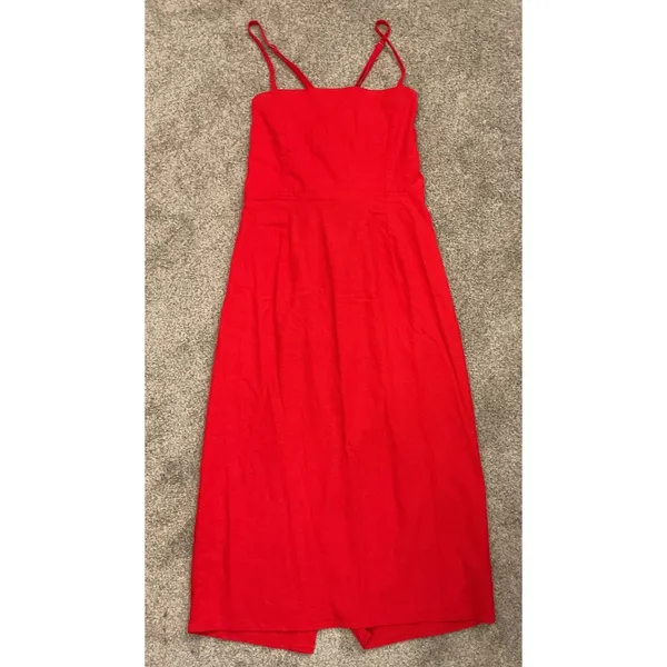 Wild Fable Red Linen Blend Corset Back Midi Dress Criss Cross Back Size, 10 - Image 2
