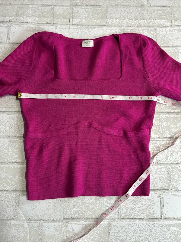 Abercrombie & Fitch Fitted Square- Neck Ribbed Sweater - Bright Pink - Image 6