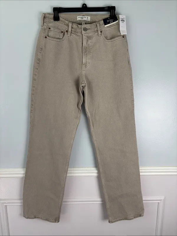 NWT Abercrombie & Fitch Curve Love Low Rise Baggy Jean Cream Color Sz 28/6 Tall - Image 2