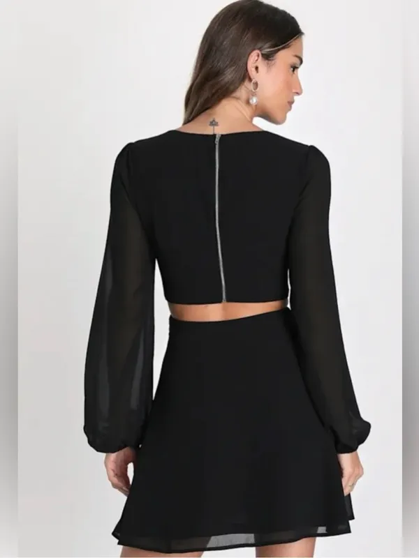 Lulus Black Cutout Long Sleeve Skater Dress size Medium - Image 2