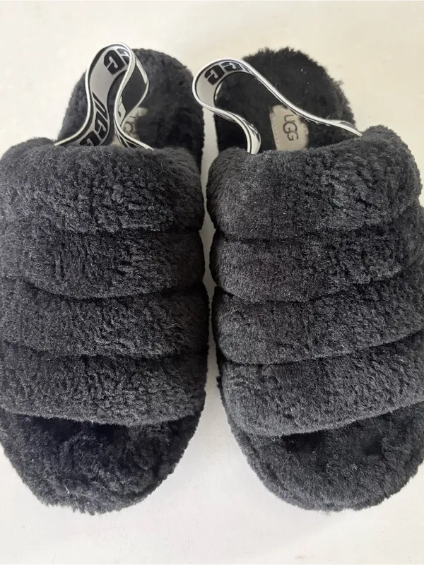 UGG Fluff Yeah Slide Women's Sheepskin Slipper Sandals Black Size 9 - Image 3