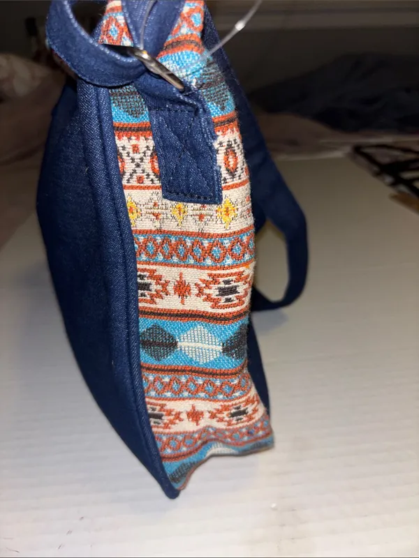 Canyon Sky Blue Denim Bag With Southwestern Embroidery Along Edges Multicolored - Image 11