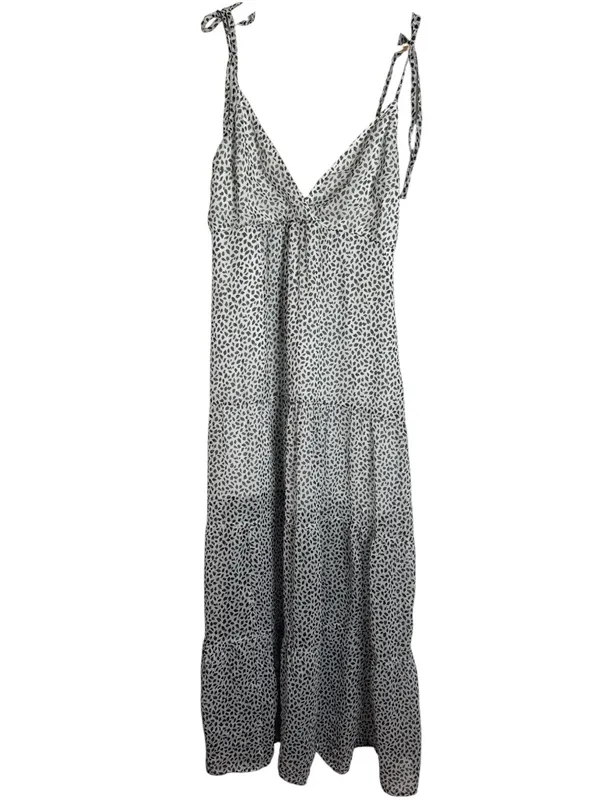Abercrombie & Fitch Chiffon Flowy Tiered Maxi Dress White Geo Print size M flaw - Image 2