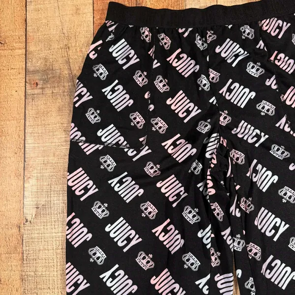 Juicy Couture Pajama Pants Medium Black Logo Print Soft Lounge Y2K - Image 2