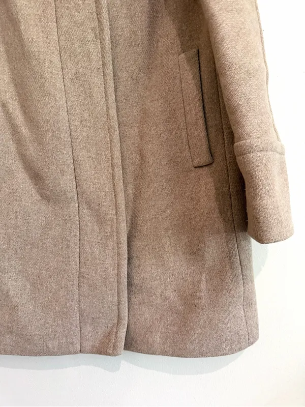 J. Crew Stadium Cloth Wool Cocoon Funnel Neck Pea Coat in Camel Beige Sz 8 - Image 4