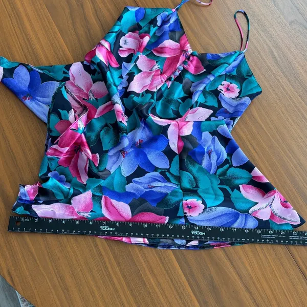 80s Vintage Cacique Lingerie Bold Floral Slip Dress Romper Sleepwear Glam Small - Image 9