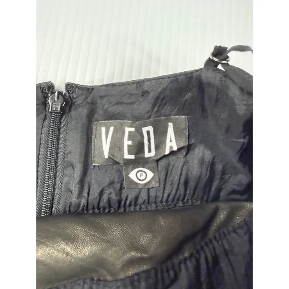 VEDA Black Suede Leather Trim Mini Dress Party Cocktail Women's P‎ - Image 4