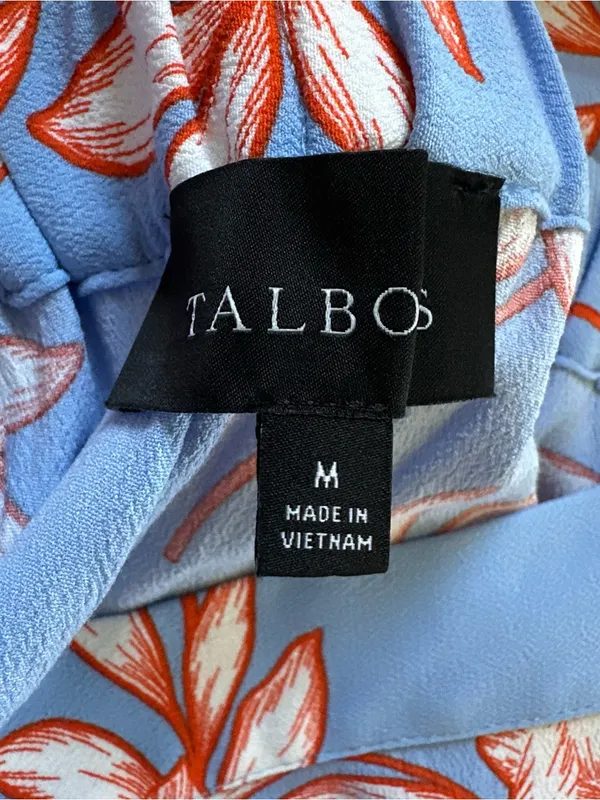 Talbots Blue Flowing Orange Hibiscus Ruffle Tiered Midi Skirt Size M - Image 8
