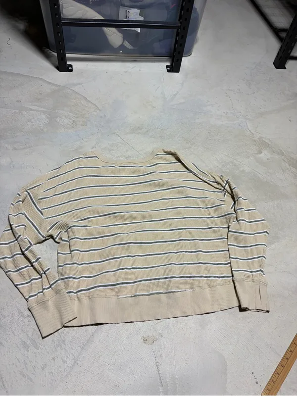 aerie Beige Striped Long Sleeve waffle knit Top large - Image 7