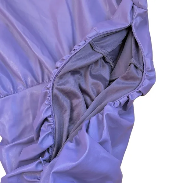 NWT Zara Faux Leather Ruched V Neck Dress Purple Size Small - Image 10