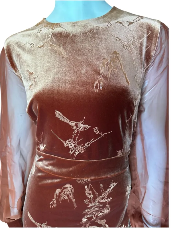 Fehaute Velvet Crew Neck Mermaid Midi Dress 12 Brown/Rust NWT IN PACKAGE - Image 2