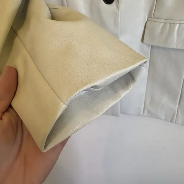 Avec Les Filles Faux Leather Structured Boyfriend Blazer Cream‎ Beige XL - Image 4