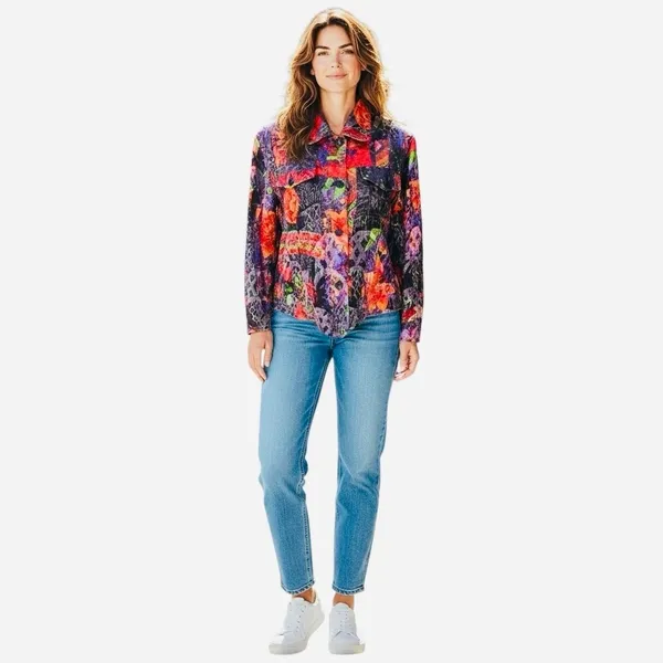 Chico's Jacket Shirt Shacket Women's Size 1 Medium Linen Silk Multicolored Funky - Image 3