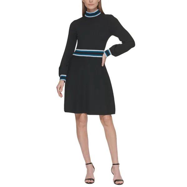 Vince Camuto Womens Knit Sweater Mock-Neck Fit & Flare Dress VC1M2437 Black S - Image 5