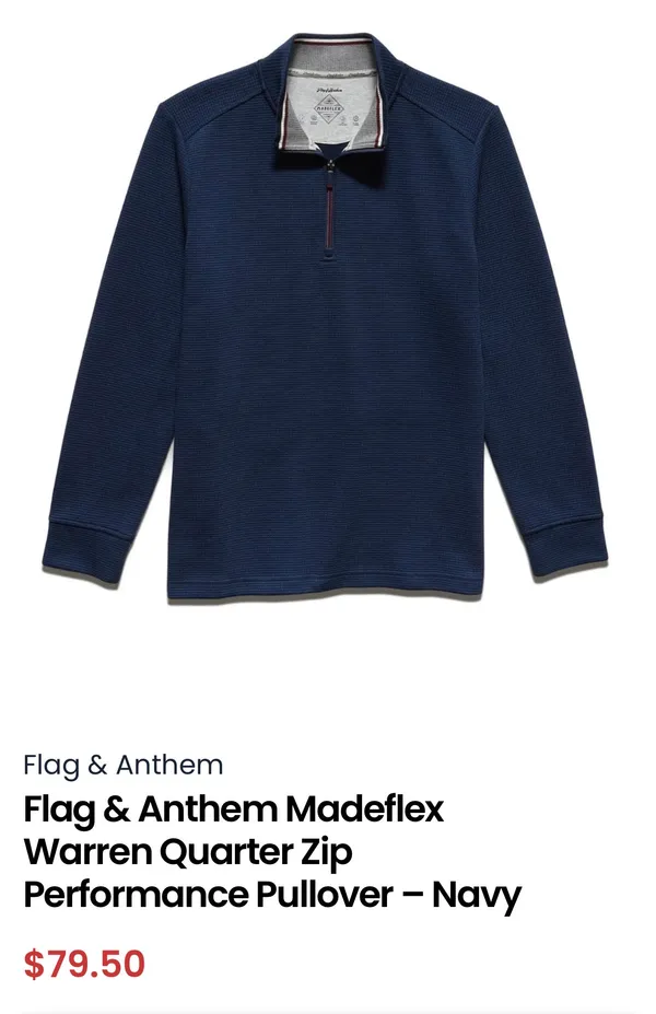 Flag & Anthem Madeflex Warren Quarter Zip Performance Pullover – Navy Blue Size M - Image 6