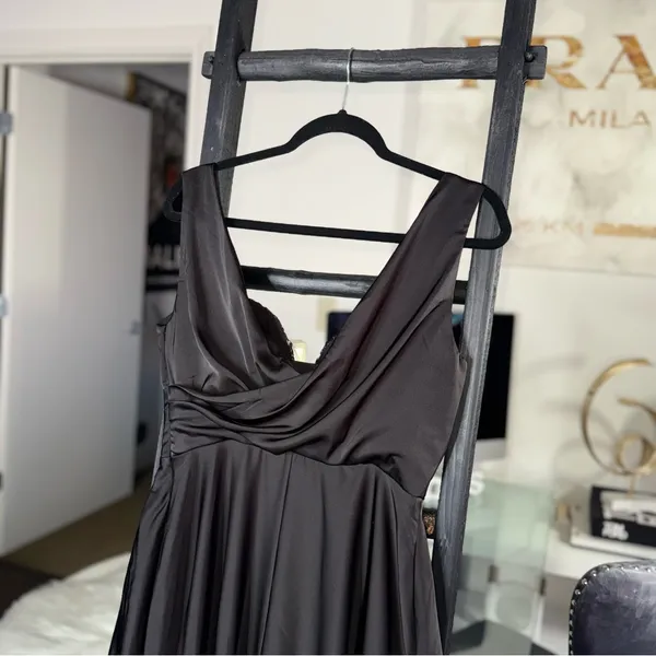 Sau Lee Black Satin Lace Bodice Drape Midi Dress Womens Size US 8 New NWT - Image 10