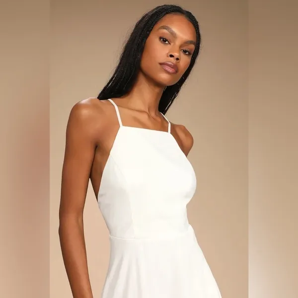 Lulus Letter of Love Backless‎ Skater Dress in White Size Medium - Image 3