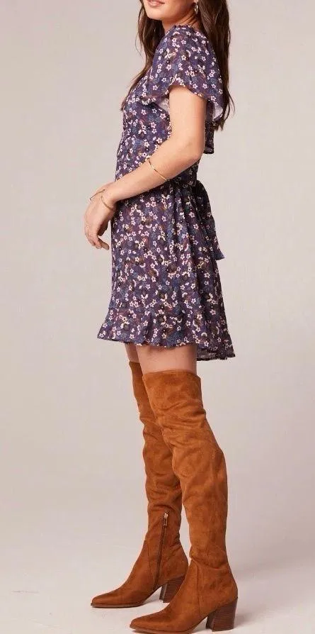 New Band Of The Free Floral Print Crossover Waist Mini Dress Purple Size Medium - Image 4