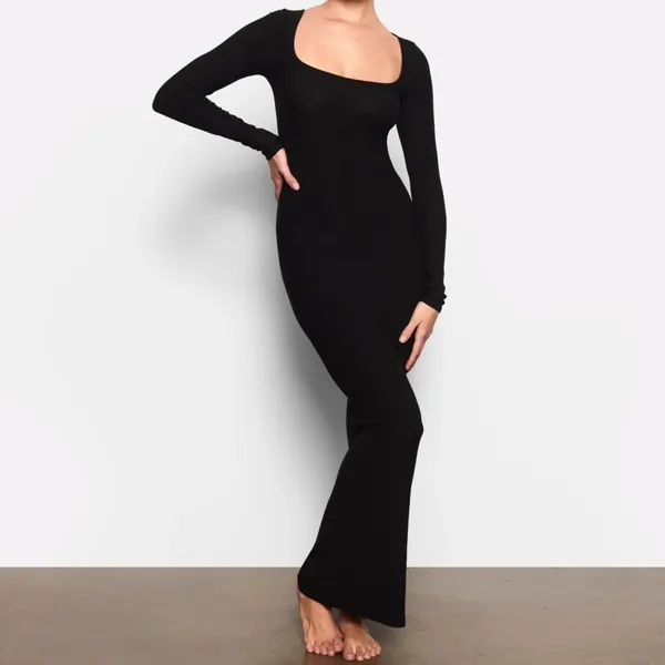 Skims Soft Lounge‎ Long Sleeve Ribbed Maxi Dress Onyx Black Small - Image 2