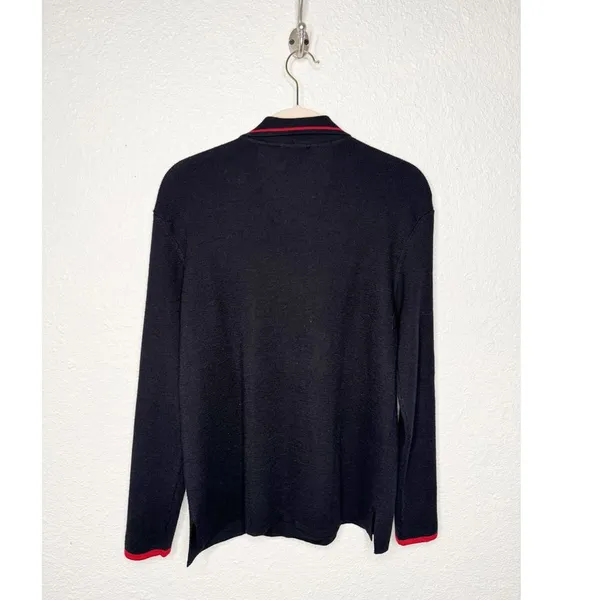 Talbots Vintage Black Red Argyle Long Sleeve V-Neck Polo Sweater SZ L - Image 2