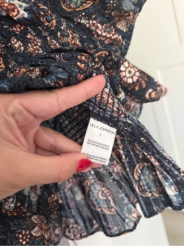 Ulla Johnson Warner Square Neck Ruffle Peplum Cotton Blouse Navy - Image 4