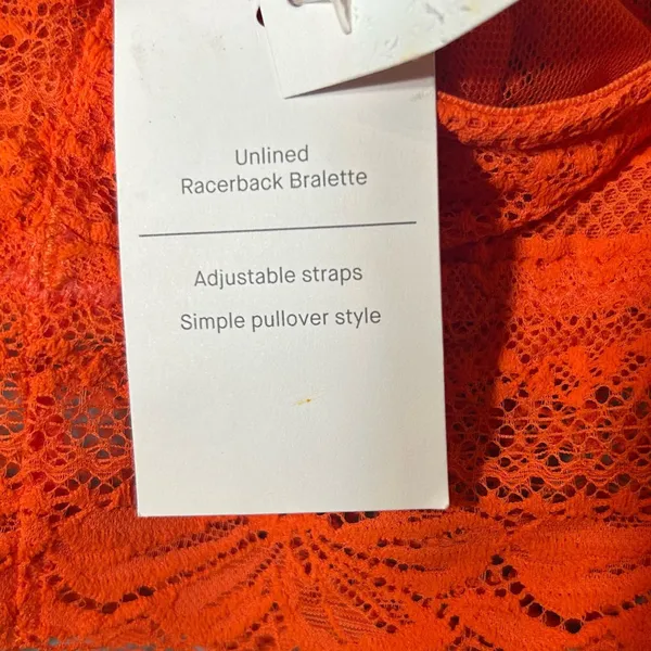 Auden Bralette Womens XS‎ Orange High Apex Adjustable Unlined Lace Racerback NEW - Image 5