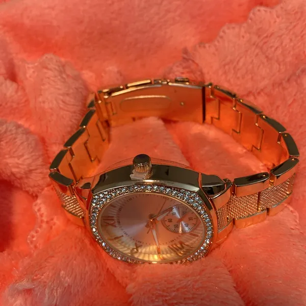 NEW BRONZE Crystal Lady Luxe Watch Stainless Steel Band Classic Quartz Time - Image 4