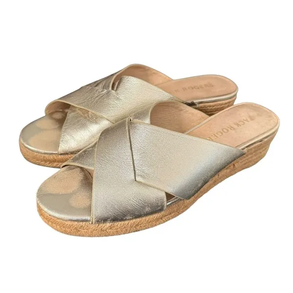 Jack Rogers Metallic Gold Slip on Espadrille Sandals Womens 10 Slides Leather - Image 13