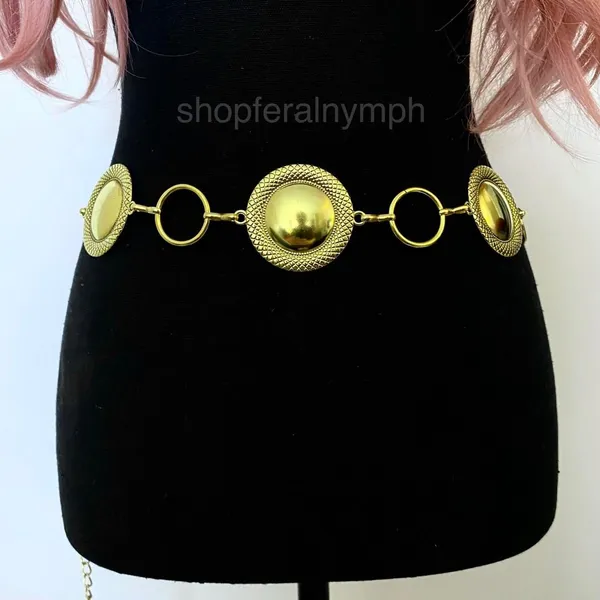 Gold Y2K Textured Domed Disc Chain Belt, Fits 25-43.5 Inches, X7GA1284 - Image 6