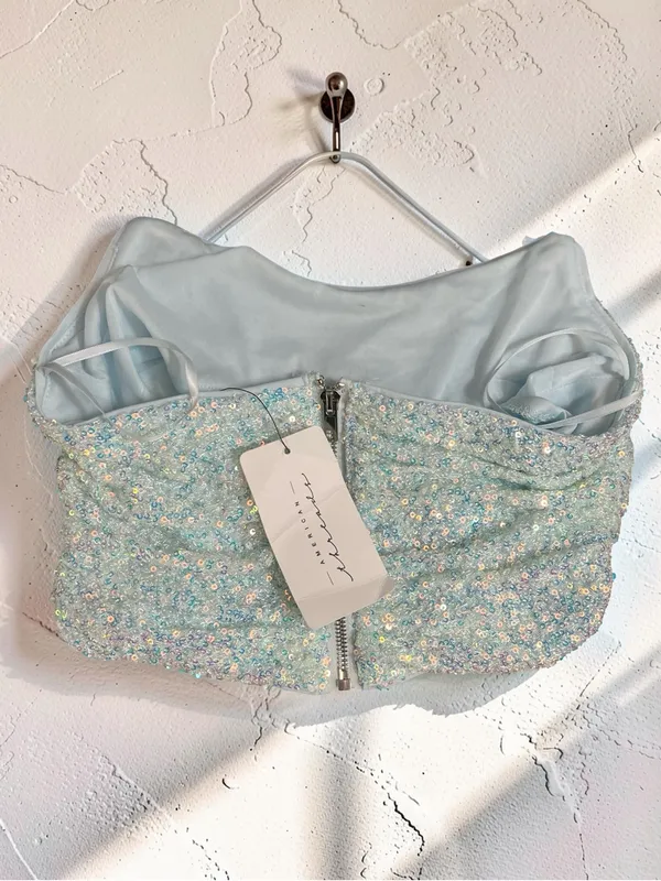 American Threads Aqua Iridescent Sequin Corset Top – NWT Size Small - Image 13