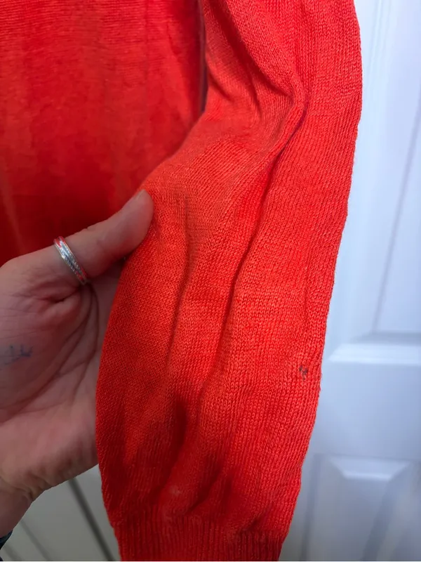Women’s Madewell Red Crewneck Sweater with Stripe Detail size xs 100% linen - Image 9