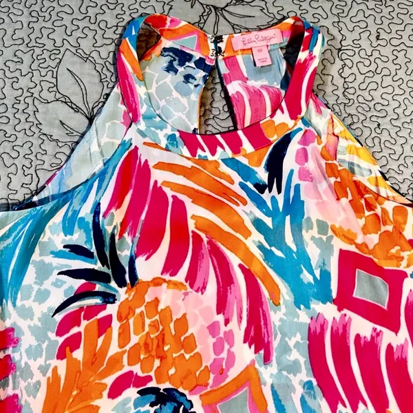 Lilly Pulitzer Edona Romper Goombay Smashed Pink Blue Orange Sz 00💛 - Image 6