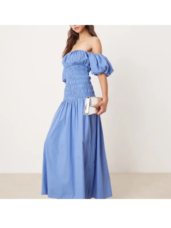 Abercrombie & Fitch Blue Off‑Shoulder Maxi Dress - Image 3