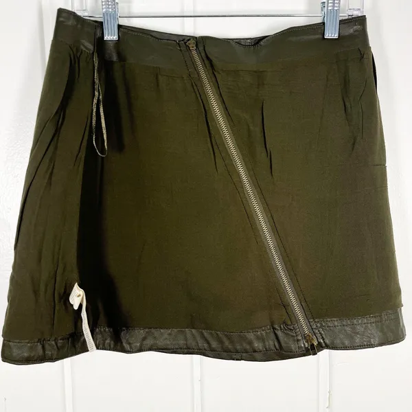 Free People Vegan Leather Moto Mini Skirt Y2K Boho Edgy Rocker Olive - Image 6