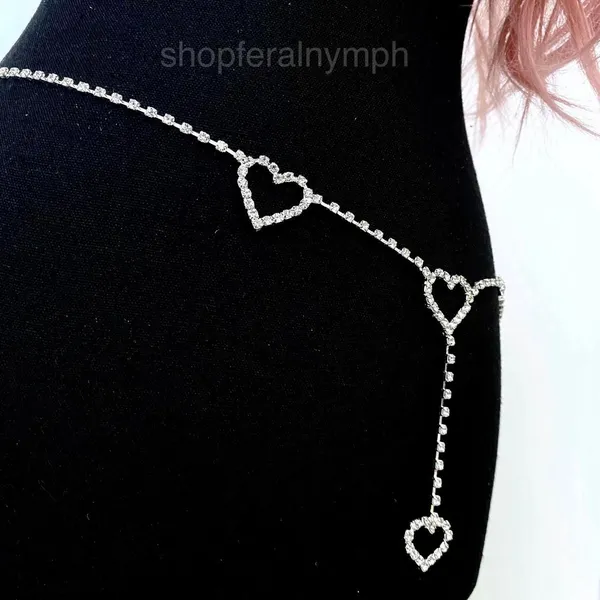 Silver Y2K Rhinestone Heart Drop Chain Belt, Fits 33-44.5 Inches, X7GA1269 - Image 5