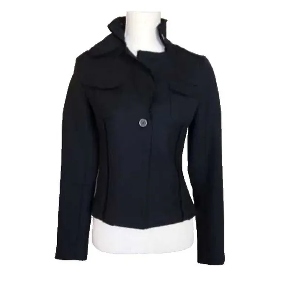 Banana Republic Wool Jacket Women's‎ Size 4 Black Raw Edge Detail Military Moto - Image 10