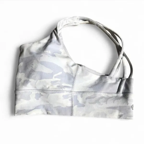 Lululemon ENERGY BRA LONG LINE RIB INCOGNITO CAMO ALPINE WHITE MULTI SZ 6 EUC. - Image 6
