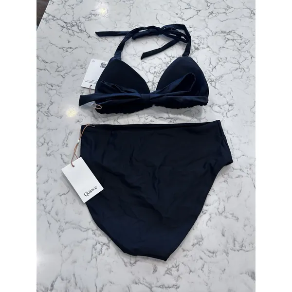 NWT Quince Black Italian Full Coverage Ring Triangle Bikini Top High Rise Bottom - Image 2