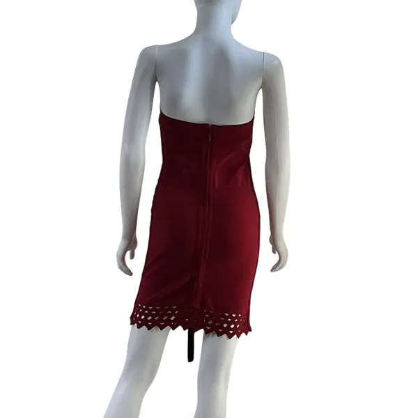 Susana Monaco‎ Burgundy Bandage Strapless Mini Dress Laser Cut Scallop Hem Small - Image 12