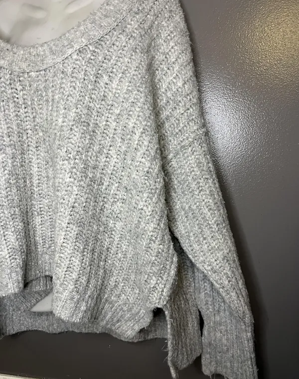 Free People Sweater Womens XS Gray Chunky Knit Oversized High Low Hem Pullover - Image 4