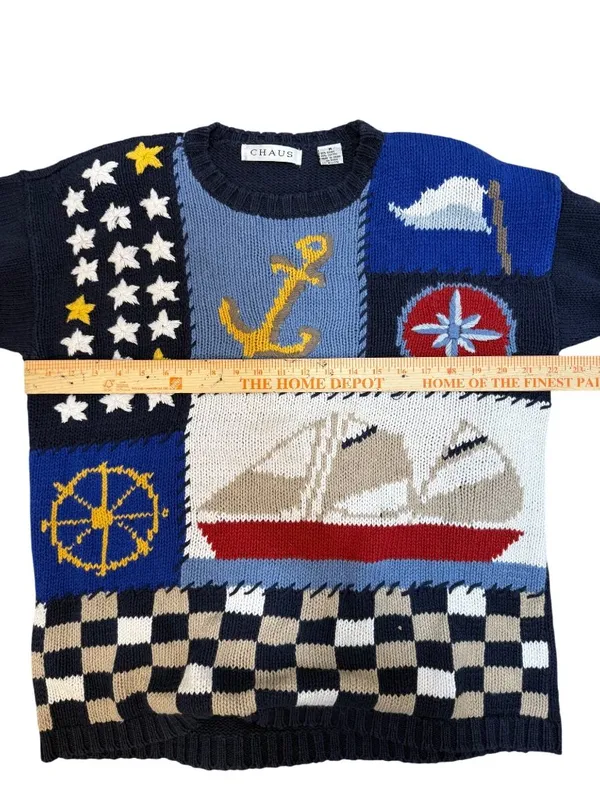 1980s Nautical Maritime Sailing Vintage Sailboat Whimsical Lagenlook Sweater - Image 9