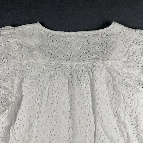 Draper‎ James Blouse Womens Medium White Eyelet Puff Sleeve V Neck Cotton Top - Image 12